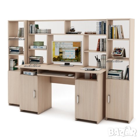 Бюро 143см. с надстройка,2 врати,клавиатура и 2 етажерки с плавни врати(код-0918), снимка 4 - Бюра - 41080907