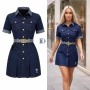 Дамска Синя Дънкова Къса Рокля Код SK1099, снимка 1