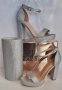 Официални дамски обувки на висок квадратен ток с платформа в сребрист цвят, снимка 1
