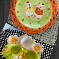 Великденски сет - поставка за 3 броя яйца и декоративна чиния, снимка 1 - Други - 36182384