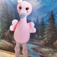 розово фламинго на една кука амигуруми, снимка 1 - Плюшени играчки - 36179461
