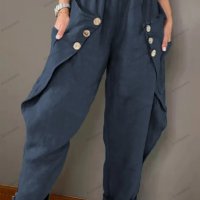 Дамски едноцветни меки панталони Cargo с копчета с прилепи, 5цвята - 023, снимка 5 - Панталони - 39398236
