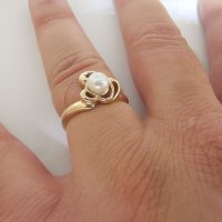 Златен пръстен с бяла перла , снимка 9 - Пръстени - 34678377