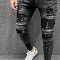 Мъжки модни тесни дънки със средна талия - 023, снимка 2 - Дънки - 39964678