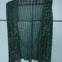 Тъмнозелено болеро плетиво с пайети, снимка 3 - Жилетки - 42292536
