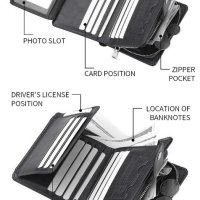 качествен мъжки портфейл, студентска чанта за карти от PU кожа, снимки, цип, ретро кожен портфейл, снимка 10 - Портфейли, портмонета - 42069268