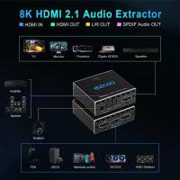 4K 120Hz HDMI 2.1 Audio Extractor 2X1 VRR ALLM HDCP2.3 HDR10 ARC CEC Audio Extractor Switch 2 IN 1 O, снимка 4 - Други - 41632915