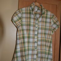 Лятна дамска риза - каре бяло, зелено, оранжево, снимка 1 - Ризи - 41792837