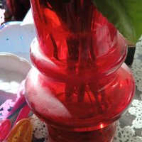 Старинна ваза от цветно стъкло с голям букет, снимка 5 - Вази - 39802941