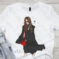 Дамска тениска Motif с цветна щампа жена / Мода/ Fashion Girl / Black Dress , снимка 1 - Тениски - 44811846