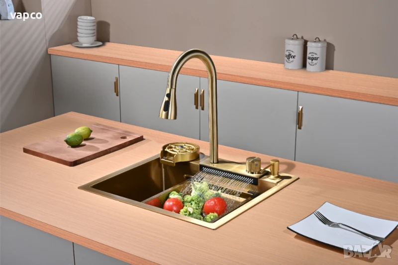 Златна мултифункционална кухненска мивка 50см, снимка 1