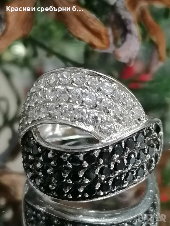 Масивен сребърен пръстен с ковани циркони, снимка 1