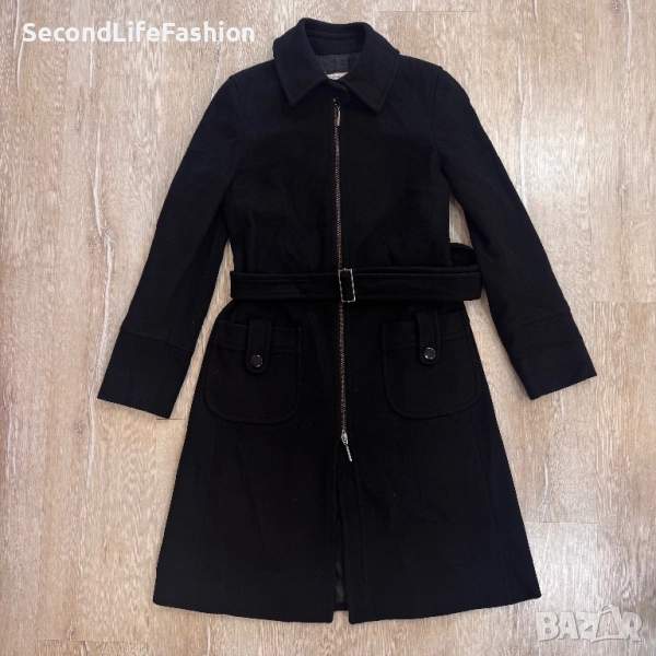 MAX&Co. Палто с колан и цип, размер, черно, вълнено, дълго, дамско, снимка 1
