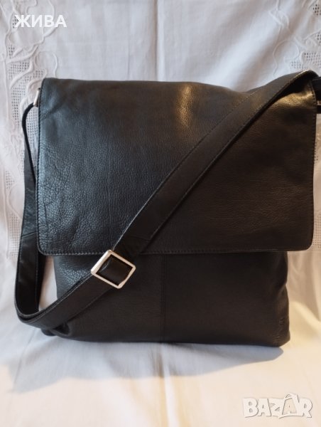 RICARDO COLLI - ЕСТЕСТВЕНА КОЖА мъжка,голяма,черна чанта през рамо за лаптоп или таблет, снимка 1