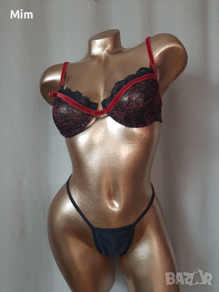 К-т 80 B  Черен дантелен сутиен и черна прашка , снимка 1