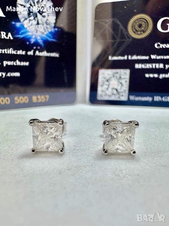 Сребърни обеци с мойсанит (Диамант) 1 карат, снимка 1