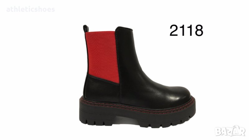 Дамски боти в черно и червено - 2118/ПРОМОЦИЯ, снимка 1