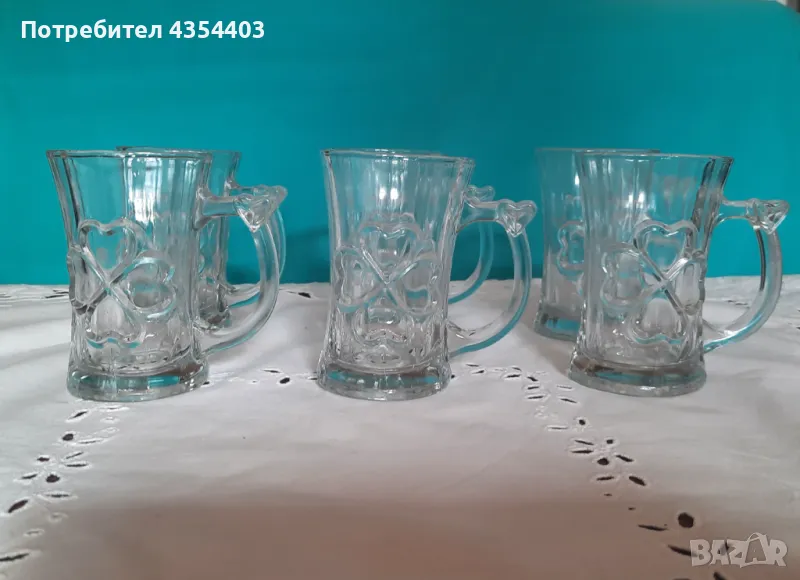 Ретро стъклени чаши „Детелина” – 6 броя, за кафе, чай, капучино, снимка 1