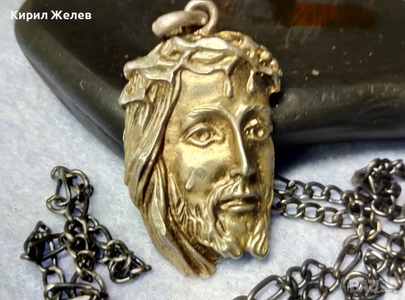 БАРЕЛЕФЕН СРЕБЪРЕН МЕДАЛЬОН с ЛИКА на ИИСУС ХРИСТОС с СРЕБЪРНА ВЕРИЖКА ОКСИДИРАНО СРЕБРО 925 - 40587, снимка 1