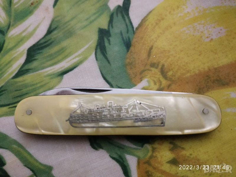 Старинно ножче Холандия на кораба  ms Willem Ruys solingen и документ минаване екватора, снимка 1