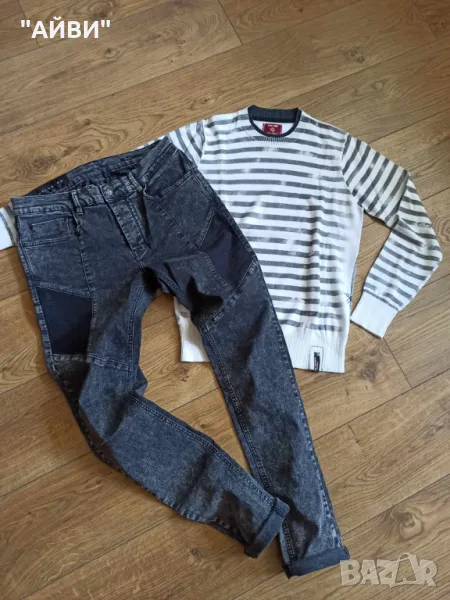 ZARA и JACK & JONES  жестоки еластични мъжки дънки и пуловер, снимка 1