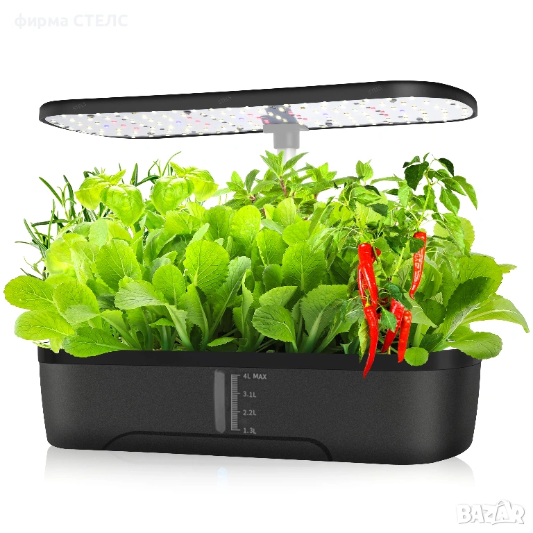 Домашна оранжерия за разсад STELS, Хидропоника, 4Л, LED, Черен, снимка 1