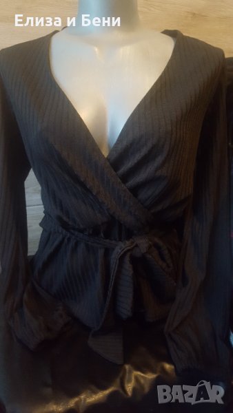 секси готик блуза с буфан ръкав отворено деклоте и коланче-прегърни ме рибсана нова с етикет, снимка 1