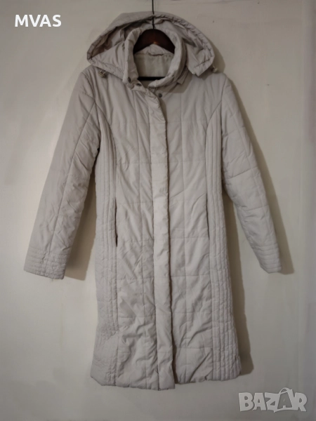 -75% Светло бежово екрю дамско дълго яке парка с качулка S размер, снимка 1