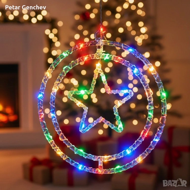 Въртяща се LED Коледна Декорация – Магически светъл ринг за празничен уют, снимка 1