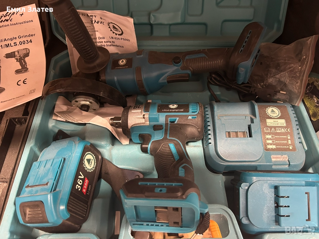 Акумулаторен Комплект Гайковерт-Винтоверт + Безчетков Ъглошлайф Тайга, снимка 1