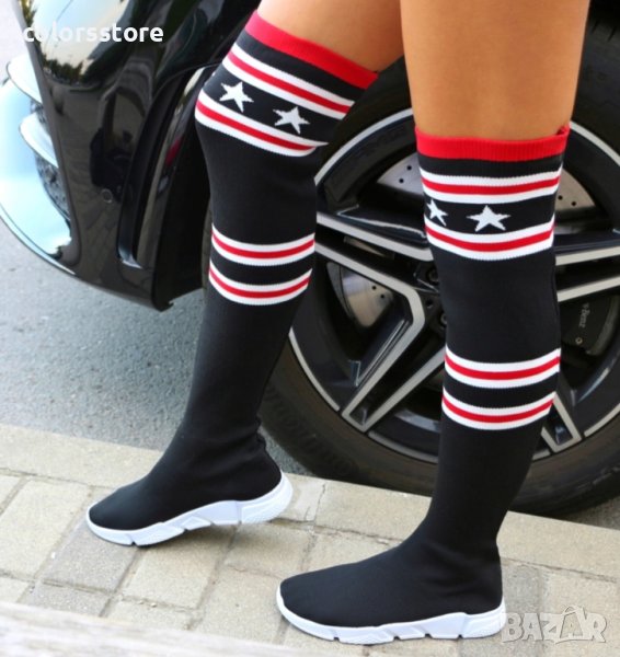 Равни ботуши - черни с бяло ходило - C3860, снимка 1