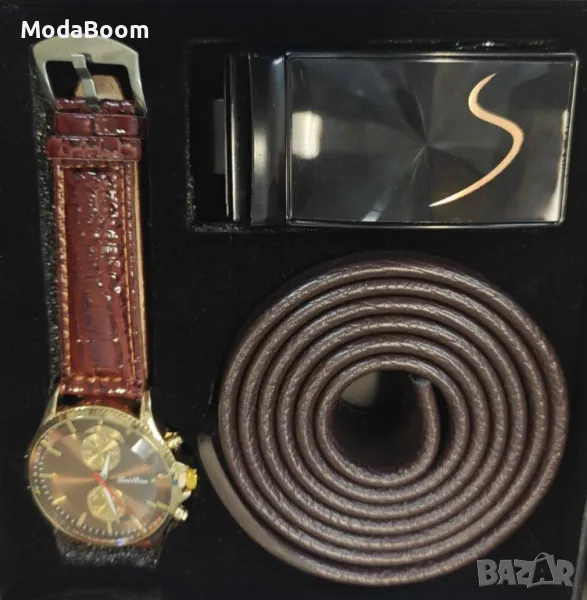 Мъжки подаръчен комплект - Часовник и колан с изискан дизайн, снимка 1