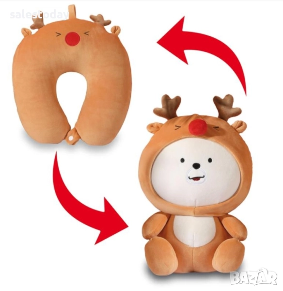 Възглавница за път за дете, за кола, 2 в 1, Еленче, Плюш , снимка 1