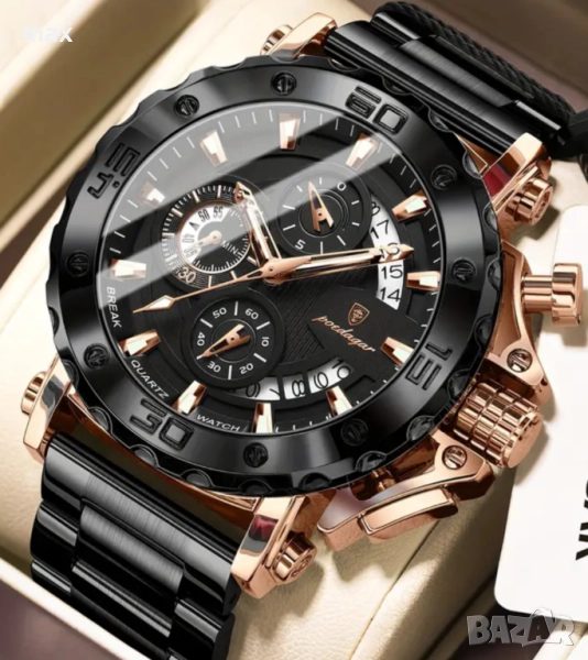 Кварцов часовник с 6 стрелки и дата ,фосфорисциращ,водоустойчив., снимка 1