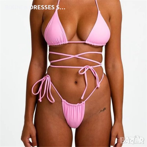 Розов бански с връзки около талията , снимка 1