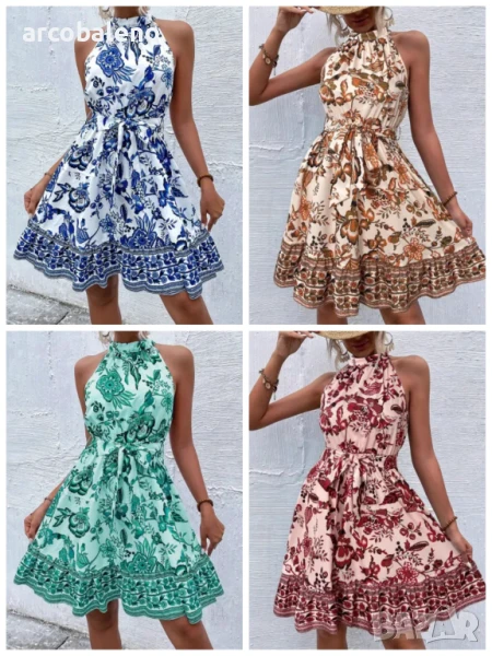Дамска модна лятна рокля с флорални мотиви, 4цвята , снимка 1