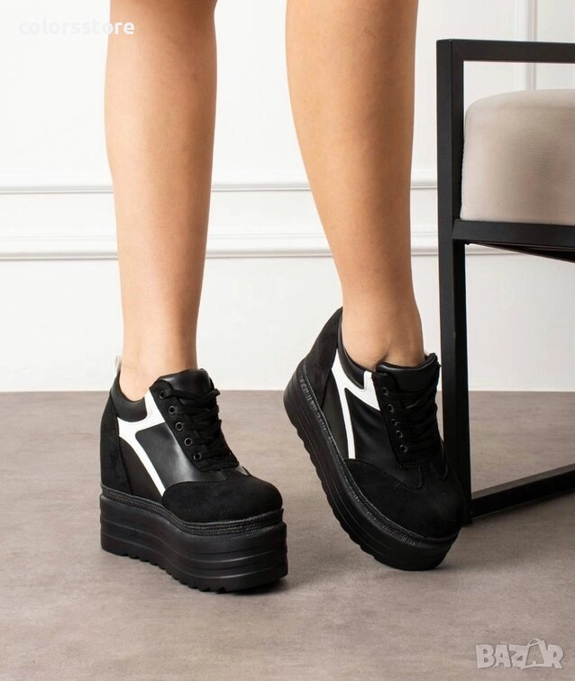 Кецове на платформа - черно с бяло - SJN80 , снимка 1