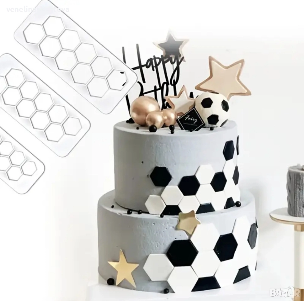3 броя различни размери шестоъгълници резци фондан декорация торта бисквитки , снимка 1