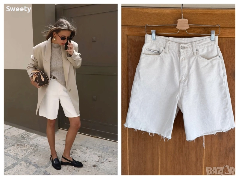 Calvin Klein Jeans бежови бермуди с лен, снимка 1