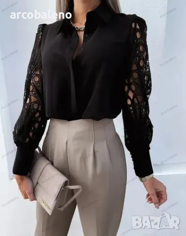 Дамска риза с дълъг ръкав с дантелен панел, 2цвята 