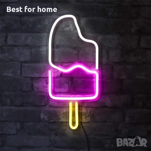 LED Неонов надпис "Сладолед" (Popsicle) – Акрилна декорация за стена, USB захранване, снимка 3 - Декорация за дома - 53250009