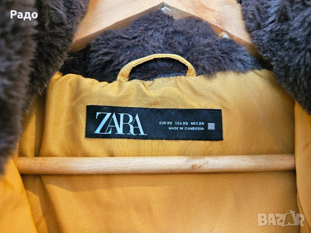Ново дамско яке ZARA зимно горчица размер XS качулка подплата вата сако палто жълто златисто, снимка 9 - Якета - 53192740
