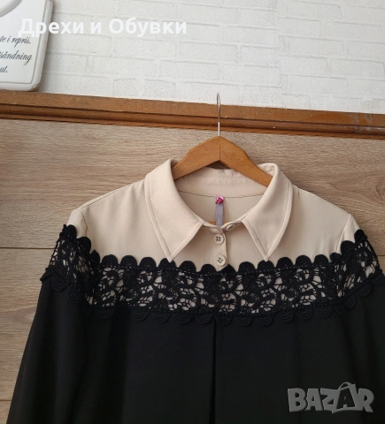 Елегантна рокля с дантела и джобове черно и бежово , снимка 8 - Рокли - 51863448