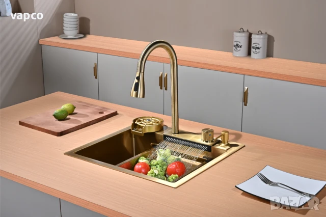 Златна мултифункционална кухненска мивка 50см