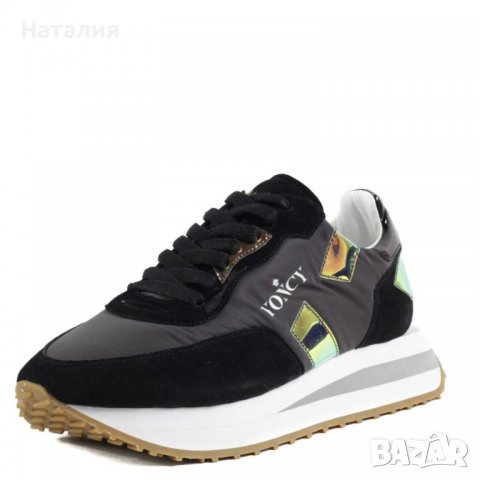 Дамски спортни обувки Yoncy® естествена кожа черни, р.39.