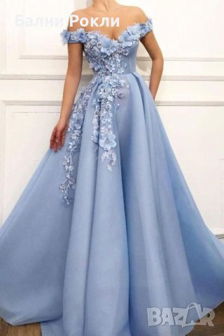 Бална рокля с 3 Д цветя в синьо