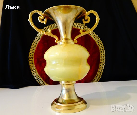 Бронзова ваза,амфора,оникс 1 кг.,позлата. , снимка 4 - Вази - 34181874