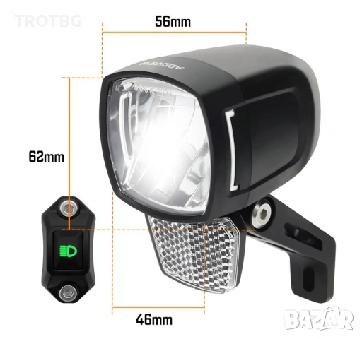 ADDVIEW Преден фар за велосипеди, снимка 2 - Аксесоари за велосипеди - 53843905