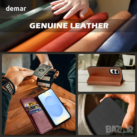 SHIELDON Кейс за Galaxy S25 Edge 5G 6.7", магнитен портфейл от естествена кожа със стойка,RFID-бордо, снимка 9 - Калъфи, кейсове - 50586363