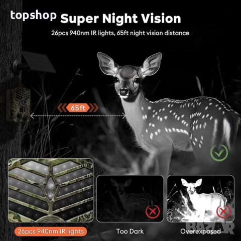 Нова Solareye Trail Camera WiFi - Соларно захранвана 4K 64MP ловна камера с нощно виждане..., снимка 6 - Оборудване и аксесоари за оръжия - 52261499